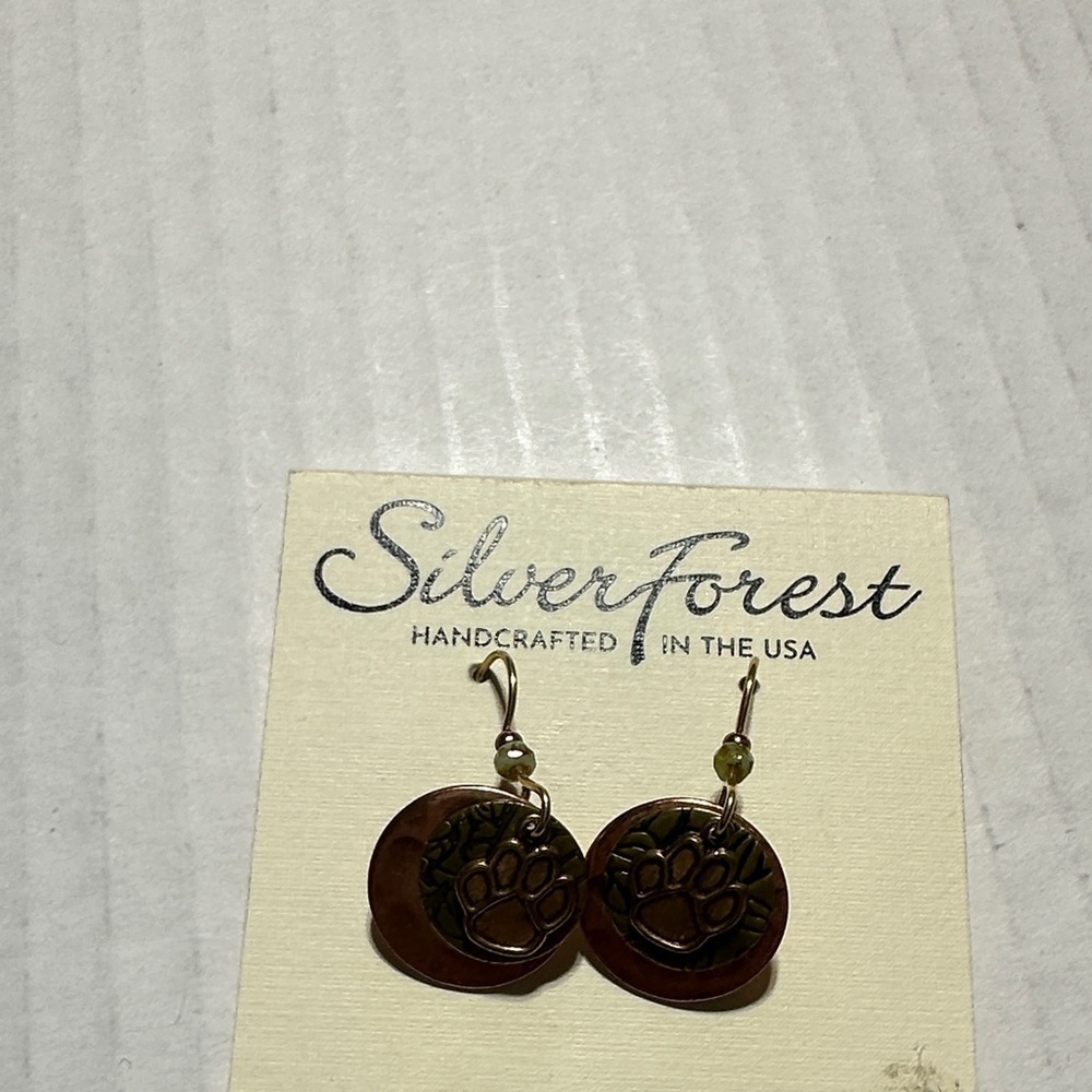 NWT Silver Forest Gold and Bronze colored Paw print Earrings tiger paw layered